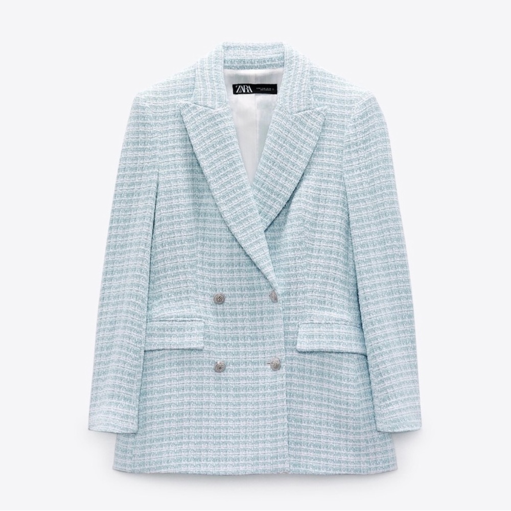 Zara Textured Plaid Blazer - Size L - Like New Condition